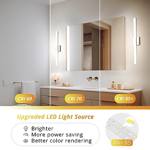 Image of Combuh Lights for Bathroom Vanity Fixtures Above Mirror Soft Shadow Free Wall Lamp, LED 14W 24 Inch Long Lamp Bars Chrome Natural White 4000K Restroom Lighting Lamparas Luces para Banos Sobre Espejo | 24 inch long, chrome, soft shadow free, linear, for power room, rustproof, 4000K natural white, lampara para bano, 1 pack