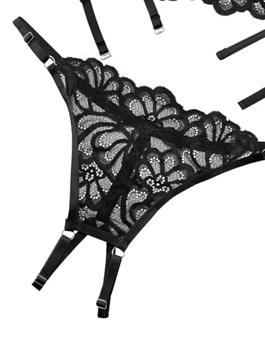 Image of Lilosy Sexy Underwire Floral Lace Sheer Lingerie Set for Women See Through Bra and Panty 2 Piece