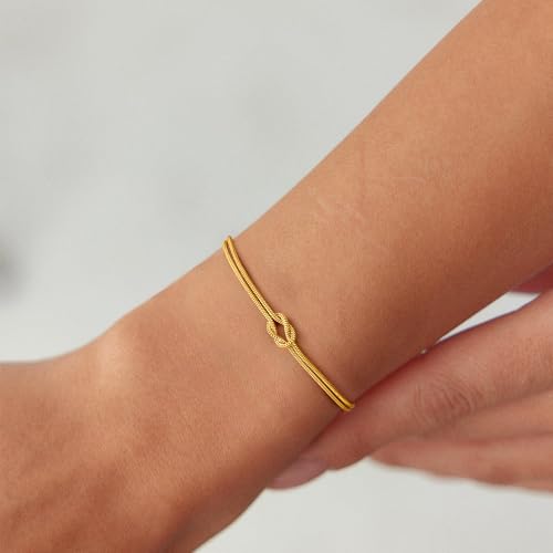 Gold Knot Bracelets for Women Trendy -14K Gold/Whited Gold Plated Knot Bracelets Dainty Gold Bracelet for Women Non Tarnish Waterproof Jewelry for Women Gifts3