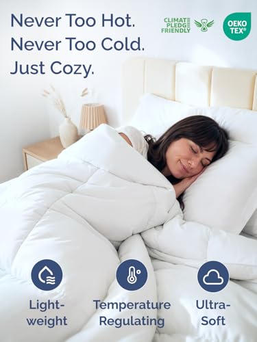 Image of Queen Size, White Alternative Down Comforter - Warm, Lightweight & Breathable Hotel Quality Bedding Set for Men, Women, Kids & Teens - All Season Oversized Cooling Microfiber Duvet Insert Comforter