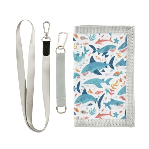 Wusikd Cute Sharks Kids Wallet for Boys Girls Fishes Toddler Trifold Wallet Novelty Wallet for Teens Women Men
