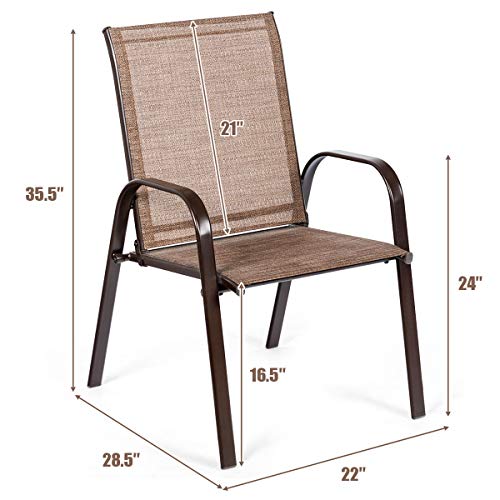 Image of Giantex 2 Piece Patio Chairs, Outdoor Camping Chairs with Breathable Fabric, Set of 2 Garden Chairs with Armrest High Backrest for Garden Patio Pool Beach Yard Space Saving (1, Brown)