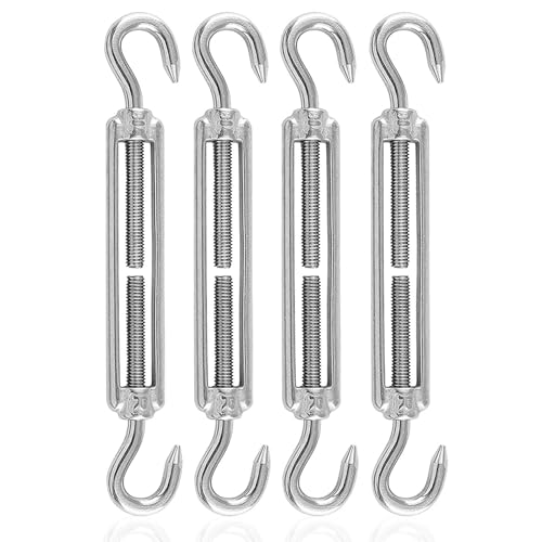 304 Edelstahl Verstellbare Spannschloss Haken M5 CC,Spannschlösser Seilspanner, Spannhaken für Sonnensegel, Seil, Oder Wäscheleine zu Spannen,4 Stück,Silber
