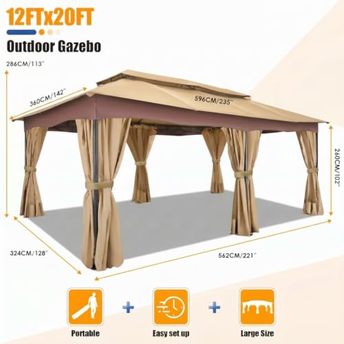 Image of COBIZI 12x20 FT Gazebo Outdoor with Curtains (Khaki)