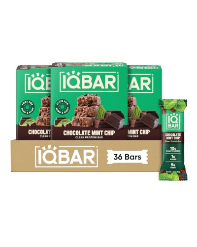 IQBAR Clean High Protein Bars, Low Sugar Snack, Chocolate Mint Chip 36ct