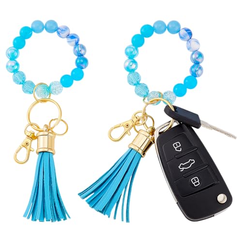 AHANDMAKER 2 llaveros de cuentas para pulsera, llaveros de muñeca con borla de...