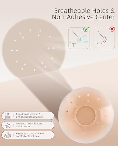 Upushall Nipple Covers for Women Reusable Breatheable Pasties, Adhesive Silicone Waterpoof Non Adhesive Center 1 Pair (Caramel, M) — view 3