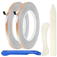 7/32" Copper Foil for Stained Glass, Copper Reactive Foil with Black Back - Deco, EMI Shielding, Soldering, Paper Circuits - 32.8 Yards 2 Rolls with Foiling Tool