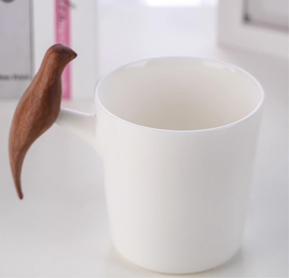 Kubek do Kawy Filiżanki do Kawy Kubki Nowość Biały Ceramiczny Kubek Kawy Z Drewnianym Uchwytem W Kształcie Ptaka Ceramiczny Kubek Herbaty Para Szklanki Kubki do Kawy Kubek do Herbaty (Color : A, Siz
