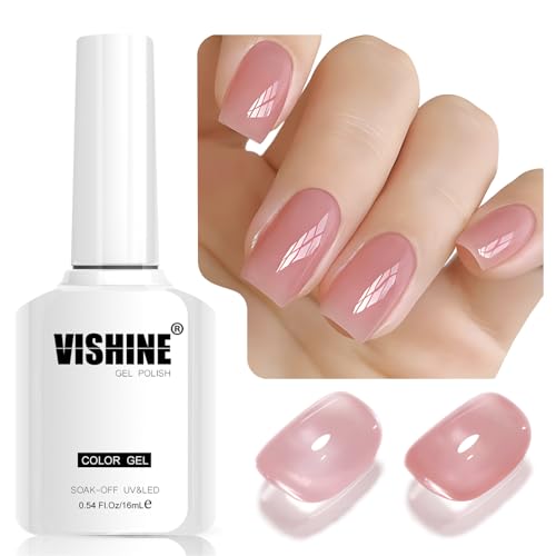 Vishine 16ml BabyPink Gel Nail Polish Pastel Pink Jelly Crystal Gel Polish Sheer Light Neutral Translucent Nude Long Lasting Soak Off UV Gel French Manicure Nail Art Shade E033
