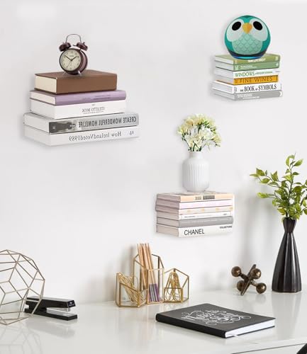 Ixydor Schwebendes Bücherregal 5er Set Schwebende Bücherregale Unsichtbare Regale für die Wand Unsichtbare Bücherregale Floating Bookshelf aus Metall für Schlafzimmer Büro Dekoration, Weiß