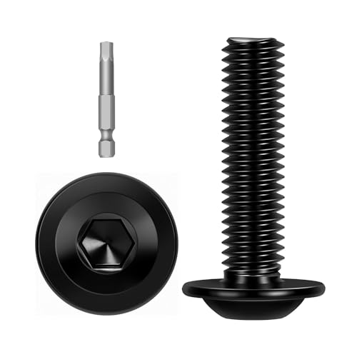 Image of M6-1.0 x 30mm 25 PCS Flanged Button Head Socket Cap Bolts Screws, Stainless Steel 304, Allen Socket Drive, Screwdriver Bit Included, Black Finish, Fully Machine Thread