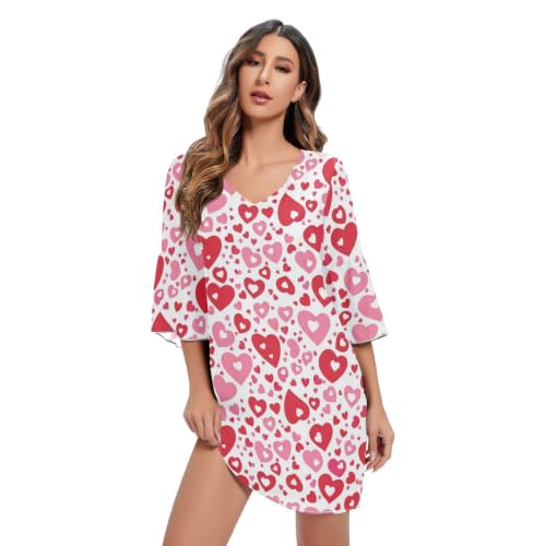 Robe imprimé hawaïen col V rose et rouge pour célébrer la romance et la douceur de l'été
