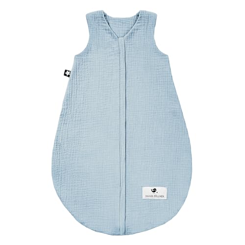 Julius Zöllner Musselin Sommerschlafsack denim, Größe 90 | aus weicher Musselin Baumwolle, sicher und schadstoffgepüft, ideal für warme Sommernächte