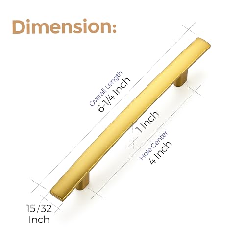 Image of Ravinte 15 Pack Cabinet Handles Brushed Brass Cabinet Pulls Kitchen Cabinet Handles,Curved Drawer Pulls in 6-1 /4 Inch Length with 4 Inch Hole Center Arch Kitchen Cabinet Hardware