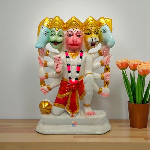 Image of Hanuman murti - Hanuman Idol for Home Decor & Office - Panchmukhi Hanuman - (22 cm) (White)