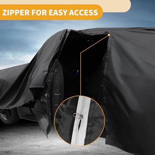 Image of Car Cover Waterproof All Weather 210D-PU, UV Sun Rain Protection, for Honda CRV, with Left Side Zipper & Mirror Pockets, Black