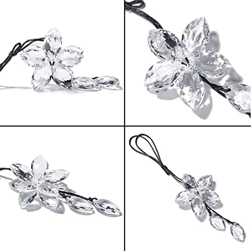 Image of Crystal Flower Rear View Mirror Pendant Car Hanging Ornament Lucky Accessory, Transparent