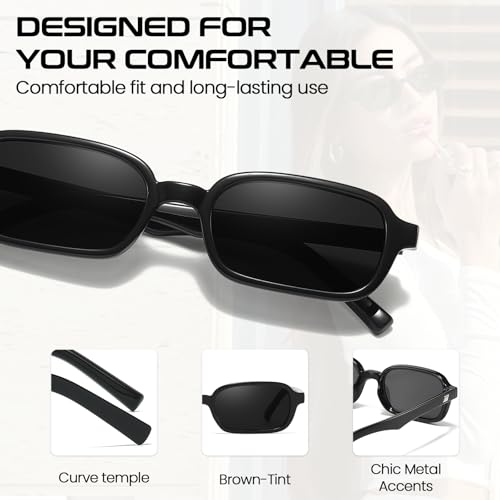 SODQW Rectangle Sunglasses for Women Designer Vintage Small Retro 90s Ladies Shades UV Protection3