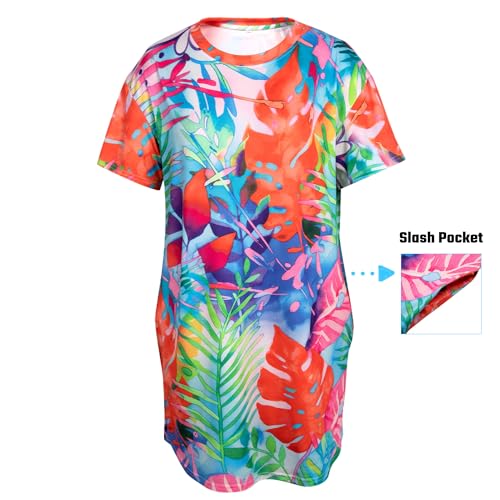 Image of MOUSYA Women Tie Dye Dress Short Sleeve T Shirt Dress Summer Casual Loose Mini Dress with Pockets