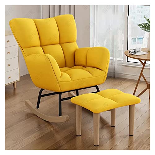 Mecedora moderna amarilla con reposapiés, respaldo alto, columpio de ocio, cómodo cojín para sala de estar/dormitorio, diseño de mechones elegante y cómodo