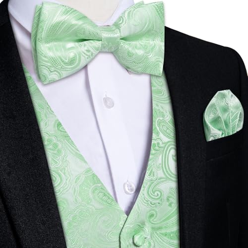 Image of DiBanGu Mens Paisley Suit Waistcoat,Silk Dress Vest and Bowtie Pocket Square Cufflinks with Lapel Pin Set for Wedding Tuxedo