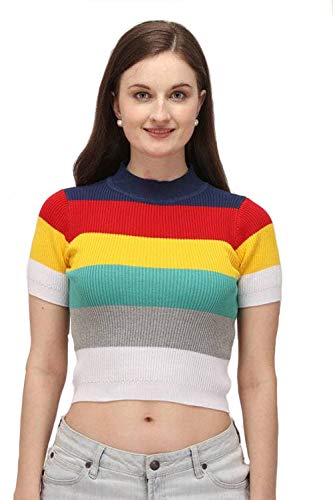 Qosha Women's Wollen Multicolor Crop Top(Free Size,Strachable) Navy Blue