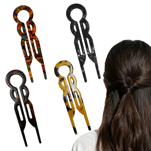 4 piezas Horquillas Francesas en Forma de U de Acetato, Lialysoff Lialys Prestige, Pasadores Elegantes de Prestigio para Mujer, Accesorios para Recogidos y Torsiones, Cabello Largo, Grueso o Fino