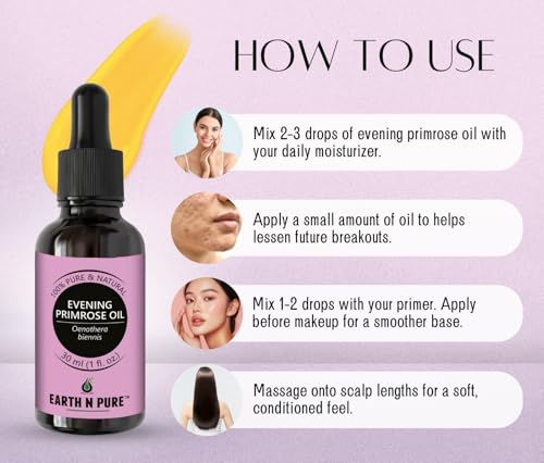 Image of Earth N Pure Evening Primrose Oil for Skin, Hair and Nails Care | Cold Pressed | 100 ML