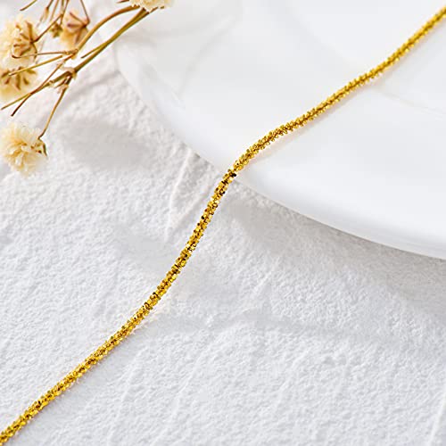 MRENITE Solid 18k Gold/Plated Gold 1mm/2mm/3mm Gypsophila Bracelet Anklet Diamond Cut Spring Clasp for Mother Women Mens Adjustable Size 4-12.5 Inch2