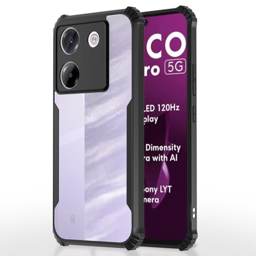 Image of Pikkme Crystal Clear Transparent Back Cover | Ultra Hyrbid | Full Camera Protection | Raised Edge | Bumper Case for Poco M7 Pro 5G (Black)