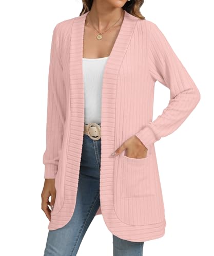 Image of YSYOKOW Cardigan Sweaters for Women Long Sleeve Open Front with Pockets | Long Cardigans for Women Lightweight Soft Casual Dressy Loose Fit Cardigan Sweater with Pockets for Work and Office