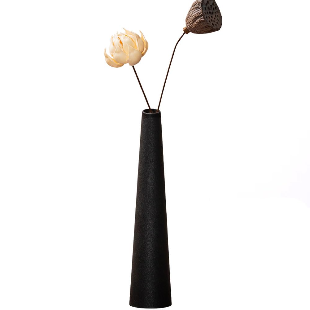 Small Vase Ceramic Tall Tapered Flower Vase Black Vase Decorative Vase Home Floral Centerpiece Wedding Office (Black)