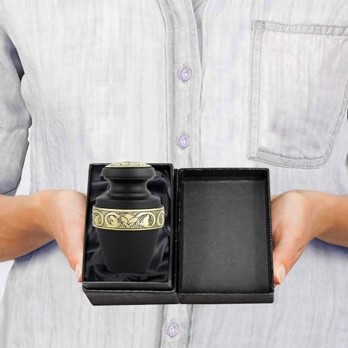 Image of Trupoint Memorials Cremation Urns for Human Ashes, Funeral Memorial Urn for Male and Female, Decorative Burial Grecian Urn Collection for Adult Men & Women - Black and Gold, 1 Keepsake