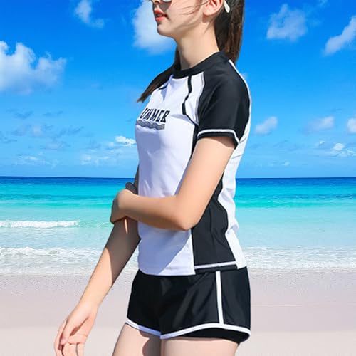 Image of Swim Suits for Teens Girls Two Piece Swimsuits Rash Guard Swim Set Bathing Suit Beach Shorts Swim Shirts Size 8,10-12,14-16