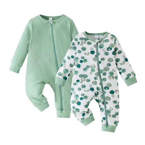 Image of Bafeicao Unisex Baby Boy Girl 2/3 Pack Rompers Long Sleeve 2 Way Zipper One Piece Jumpsuits Clothes Sets