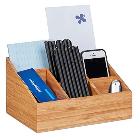 Relaxdays Caja de almacenaje con seis compartimentos de bambú marrón Cover