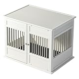 New Age Pet ECOFLEX Horizon Dog Crate & End Table, Modern Slatted Indoor Dog Kennel for Medium, Large & XL Dogs, Durable Composite, Antique White, Medium