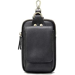 Clip Magnetico Para Celular Bolsa de Cintura Cuero Teléfono Hombre, Funda Cintura para Celular Negro, 6.7´´ Bolsa de Telefono Riñonera Funda Móvil con Vertical Clip Cinturón Mosquetón Cartera Bolsillo para Deportes Camping Viaje