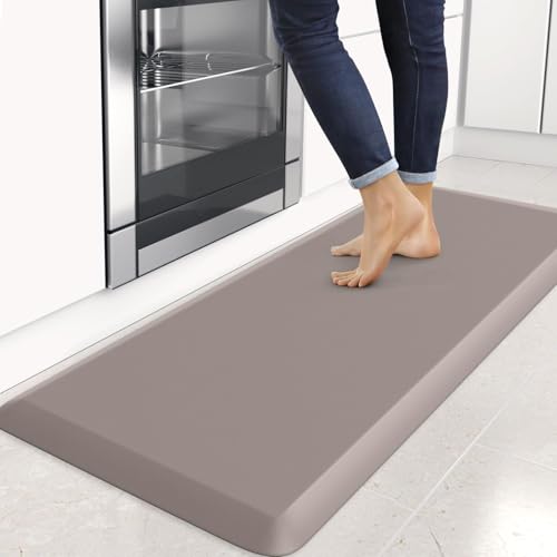 Image of 4 /5 Inch Thick Kitchen Mats for Floor, StepRite Kitchen Rug for Standing Desk, Non-Slip, Thicker, Stain & Water Resistant, Comfort Anti Fatigue Floor Mat for Home, Kitchen, Office - Khaki,54 * 22''
