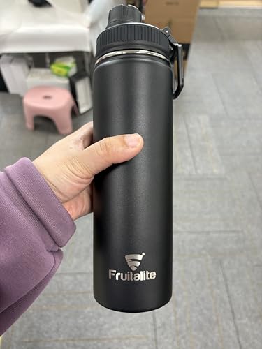 Image of Fruitalite Thermosteel Insulated Fruit Infuser Water Bottle- 700ml with Screw /Spout Lid, Steel Infusion Rod, Infused Detox Recipe eBook, Double-Wall Vacuum Stainless Steel Bottle- Black
