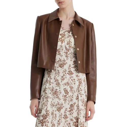 Cropped Leather Jacket Women Turndown Collar Button Up Casual Faux Leather Blazer Jackets