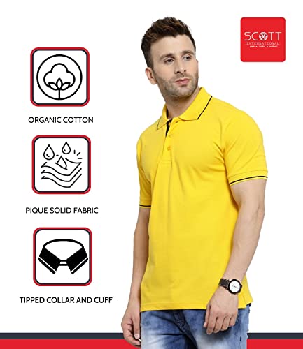 Image of Scott International Men's Regular Fit Organic Cotton Polo T-Shirt (Yellow with Black, 2XL)