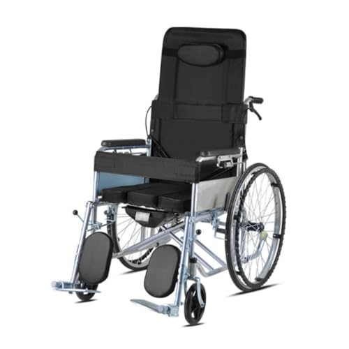 折りたたみ式軽量車椅子ポータブルフルリクライニング式 高齢者用シートベルト付き移動式車椅子障害者用多機能半横長高齢者用スクーター厚鋼製車椅子 (A)