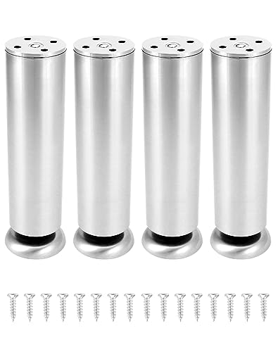 QWORK 4X Patas Ajustables para Muebles - 20 cm - 10 mm Ajustable - Acero Inoxidable - Capacidad de Carga 200 kg - para Mesa, Armario, sofá, Cama