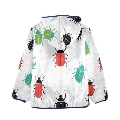 Colorful Bugs Pattern Print Toddler Fleece Jacket Girl Boys Hooded Fleece Jacket Coat Warm Outwear Zip-up 3-10T2