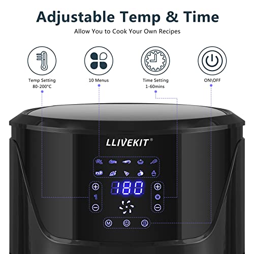 LLIVEKIT Freidora sin Aceite 7L, 1800W Freidora de Aire Caliente, Air Fryer con Pantalla Táctil Digital LED, 10 Programas, Termostato Ajustable y Control de Tiempo, Negro+plata