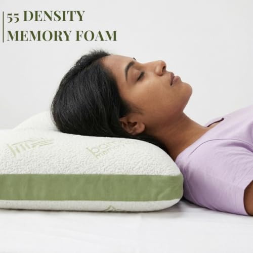Image of LABHAM Memory Bamboo Pillow for Neck, Head & Support | 55 Density Memory Foam | Removable Bamboo Knit Cover | 2-Year Manufacturing Warranty | Made in India | Large 43 x 69 cm (1)