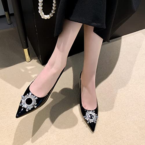 VOKLIN Women's Fashion Rhinestone Kitten Heels Dress Pumps Pointed Toe Slip On Wedding Party Pump Shoes4
