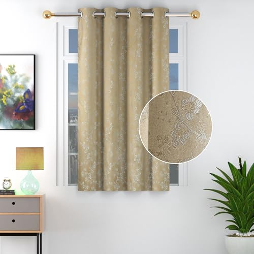 Image of FRESH FROM LOOM Heavy Jari Premium Luxury Floral Window Curtain 5 Feet Windows | Semi Blackout | Light Blocking 80% Room Darkening | Double Stitched for Long Life Parda (5feet, Beige, 1pc only)